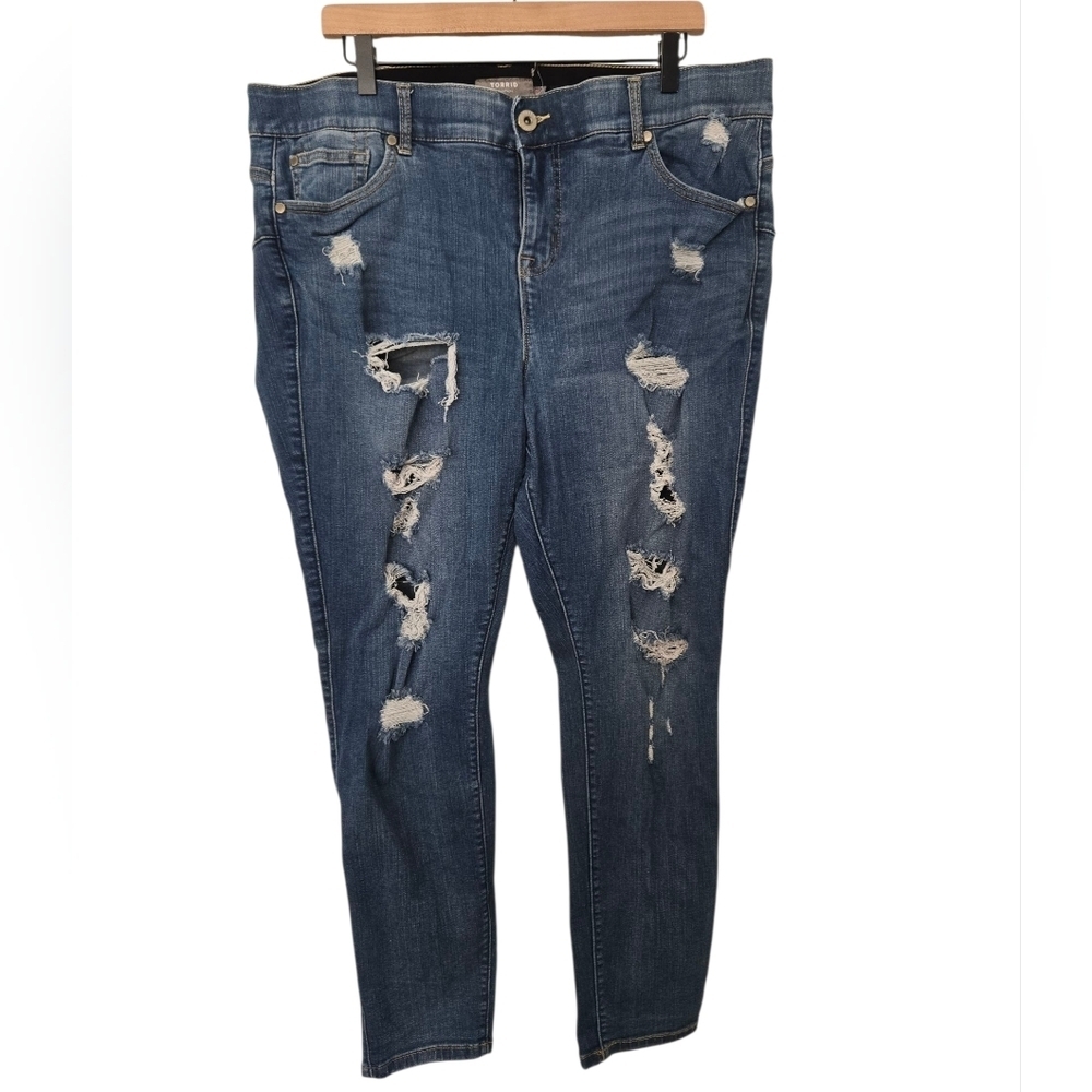 Torrid Dark Blue Distressed Skinny Jeans Size 20R